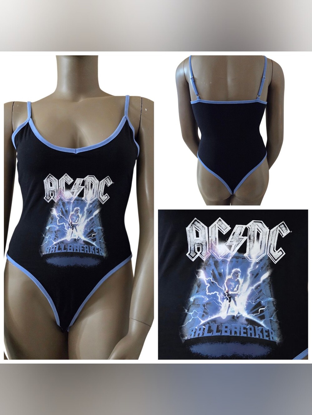 AC/DC Kids Black & Light Blue Graphic One-Piece
